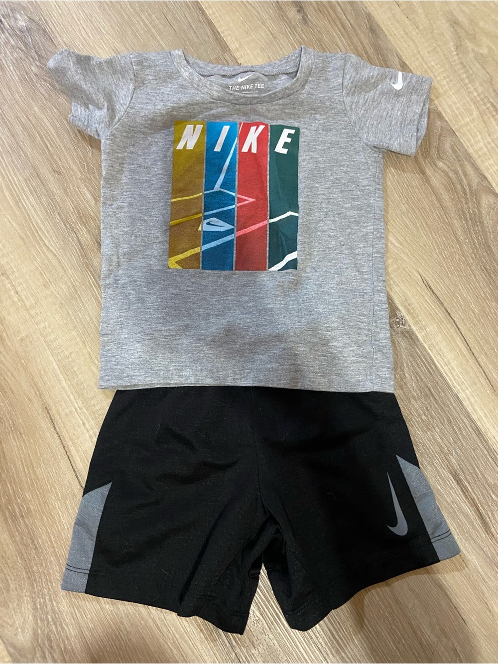 Nike Gray Tee with Multicolor Block Logo
